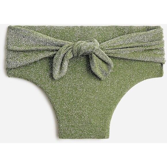 NWT J. Crew High Cut Tie Waist Bikini Bottom Green Sparkle BC133 Size XXL - Picture 1 of 7